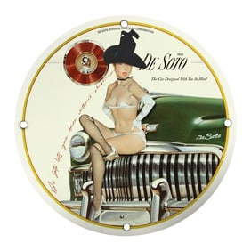 Vintage 1949 De Soto Porcelain Sign Featuring Iconic Pin-Up Art
