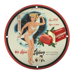 Vintage Lifebuoy Soap Porcelain Sign: Miss Bubble Bath - Classic Retro D?cor