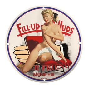 Vintage 1957 Porcelain Sign: Fill-Up with Phillips Gasoline & Oil Art Decor