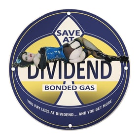 Vintage Porcelain Sign: Save at Dividend Bonded Gas - Unique Wall Art