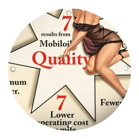 Vintage Mobil Oil Quality Porcelain Sign with Pin-Up Art