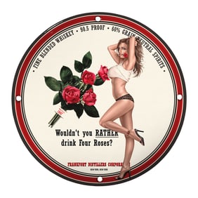 Vintage Four Roses Whiskey Porcelain Sign - A Captivating Bar Decor Piece