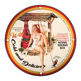 Vintage National Bohemian Beer Porcelain Sign - Cold and Delicious Decor