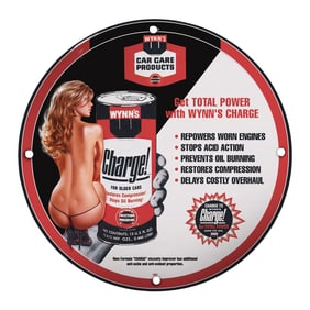 Vintage Wynns Charge Porcelain Sign - Enhance Engine Power & Performance