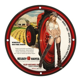 Vintage Kelsey-Hayes Porcelain Sign: Wheels on the Farm Memorabilia