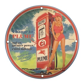 Vintage PLUME Porcelain Sign - Enhance Your Ride with Greater Power and Extra Mileage
