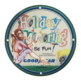 Vintage Goodyear Holiday Motoring Porcelain Sign - A Collector's Dream