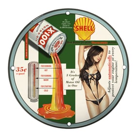 Vintage Shell Oil Porcelain Sign with Thermostatic Action Design