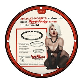 Vintage McQuay-Norris Porcelain Sign - Power-Packed Rings Artwork (1958)