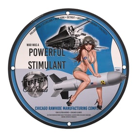 Vintage Porcelain Sign: War Was a Powerful Stimulant - Perfect Oil Seals