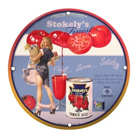 Vintage Stokely's Tomato Juice Porcelain Sign - Retro Kitchen Decor