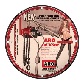 Vintage ARO Air Hoist Porcelain Sign with Push-Button Pendant Control
