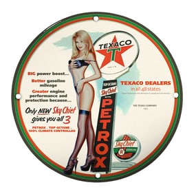 Vintage Texaco Sky Chief Porcelain Sign Featuring Iconic 1955 Artwork