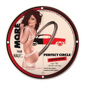 Vintage Perfect Circle Piston Rings Porcelain Sign ? Bold Automotive Art