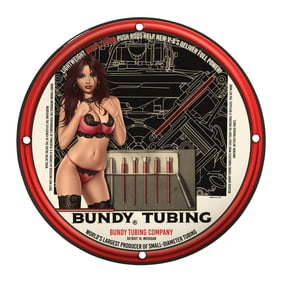 Vintage Bundy Tubing Sign: Retro Automotive Art with Classic Pin-Up Girl Design
