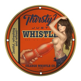 Vintage Orange Whistle Co. Porcelain Sign ? Classic Collectible Art Piece