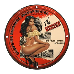 Vintage Dempster Brothers Porcelain Sign with Iconic Pin-up Art and Truck Imagery