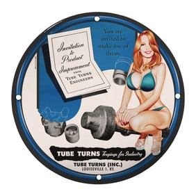 Vintage Tube Turns Sign - Product Improvement Invitation with Pin-Up Artwork