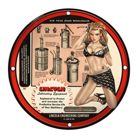 Vintage Lincoln Lubricating Equipment Porcelain Sign Featuring Classic Design