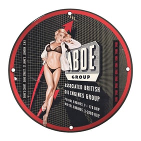 Vintage Porcelain Sign: Associated British Oil Engines Group - Stunning Pin-Up Art