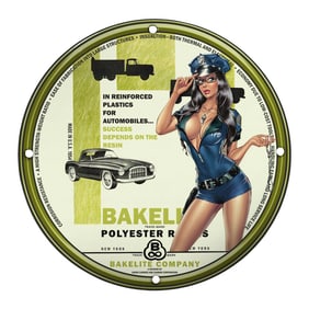 Vintage Bakelite Polyester Resin Porcelain Sign - Classic Automotive Art