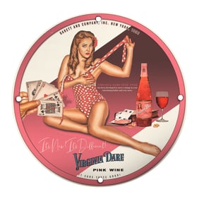 Vintage Virginia Dare Pink Wine Porcelain Sign - Mid-Century Charm & Nostalgia
