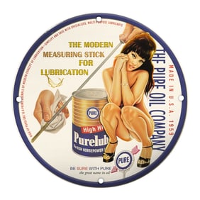 Vintage Pure Oil Company Porcelain Sign: The Modern Measuring Stick for Lubrication