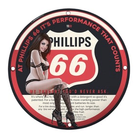 Vintage Phillips 66 Porcelain Sign Featuring Retro Advertising Art