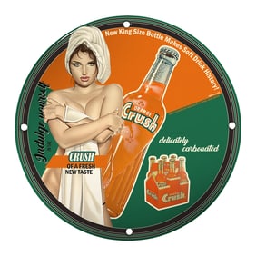 Vintage Orange Crush Porcelain Sign - Indulge in a Fresh New Taste!