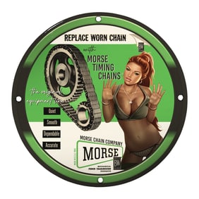 Vintage Morse Timing Chains Porcelain Sign for Collectors and Mechanics