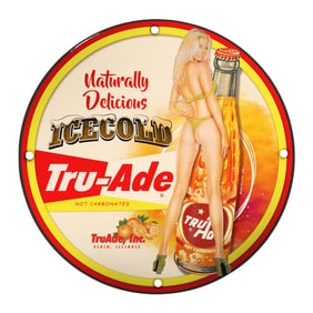 Vintage Tru-Ade Ice Cold Porcelain Sign - Naturally Delicious Beverage Display