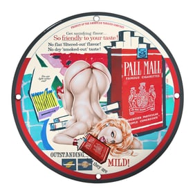 Vintage Pall Mall Cigarettes Porcelain Sign Featuring Eye-Catching Artwork
