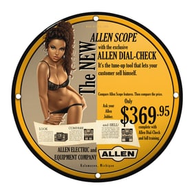 Rare Vintage Allen Scope Porcelain Sign - Stunning Artwork from 1959