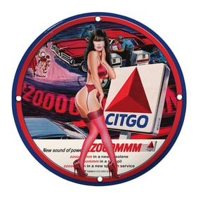 Vibrant Vintage CITGO Porcelain Sign Featuring Retro Glamour Art
