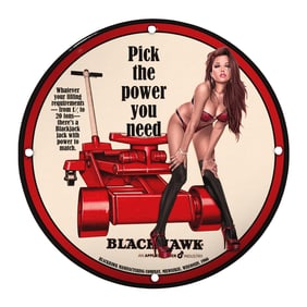 Vintage Blackhawk Porcelain Sign: Pick the Power You Need with Alluring Graphics