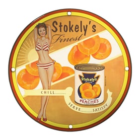 Vintage Stokely's Finest Peaches Porcelain Sign - Retro Charm for Collectors