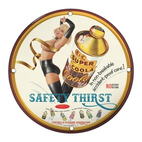 Vintage Porcelain Sign: Safety Thirst with Super Coola Soda Glamour