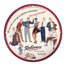 1956 Reliance Ensenada Porcelain Sign: Timeless Style for Men and Boys
