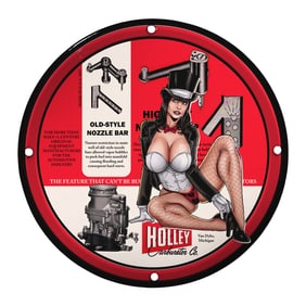Vintage Holley Carburetor Porcelain Sign - Retro Pin-Up Style Artwork