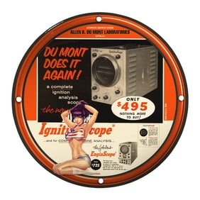 Vintage Porcelain Sign: 'Du Mont Does It Again!' Ignition Analysis Scope