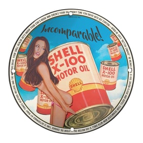 Vintage Shell X-100 Motor Oil Porcelain Sign - Incomparable Artwork for Collectors