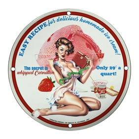 Vintage 1967 Carnation Company Porcelain Sign: Whipped Cream Ice Cream Recipe
