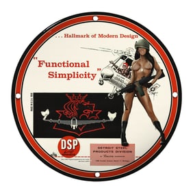 Vintage Porcelain Sign: Functional Simplicity by Detroit Steel Products Division