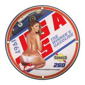 Vintage 1961 Sunoco 260 Porcelain Sign - The Winner's Gasoline Art