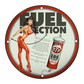 Vintage STP Fuel Injection Porcelain Sign - Retro Automotive Art Decor