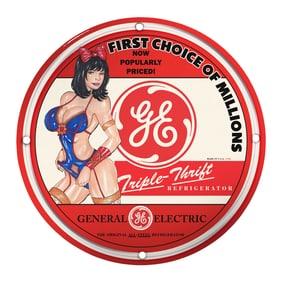 Vintage General Electric Triple-Thrift Refrigerator Porcelain Sign - Nostalgia Meets Style