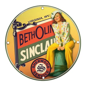 Vintage Sinclair Gas Porcelain Sign Featuring Beth Olin from West Virginia