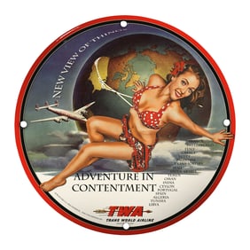 Vintage TWA Porcelain Sign: 'Adventure in Contentment' Airline Nostalgia