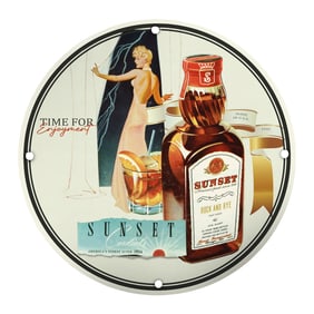 Vintage Sunset Cocktails Porcelain Sign ? Time for Enjoyment ? 1945 Classic