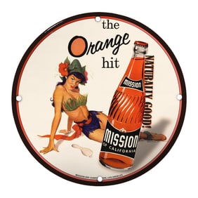 Vintage Mission Orange Soda Porcelain Sign - The Orange Hit - Retro Aesthetic